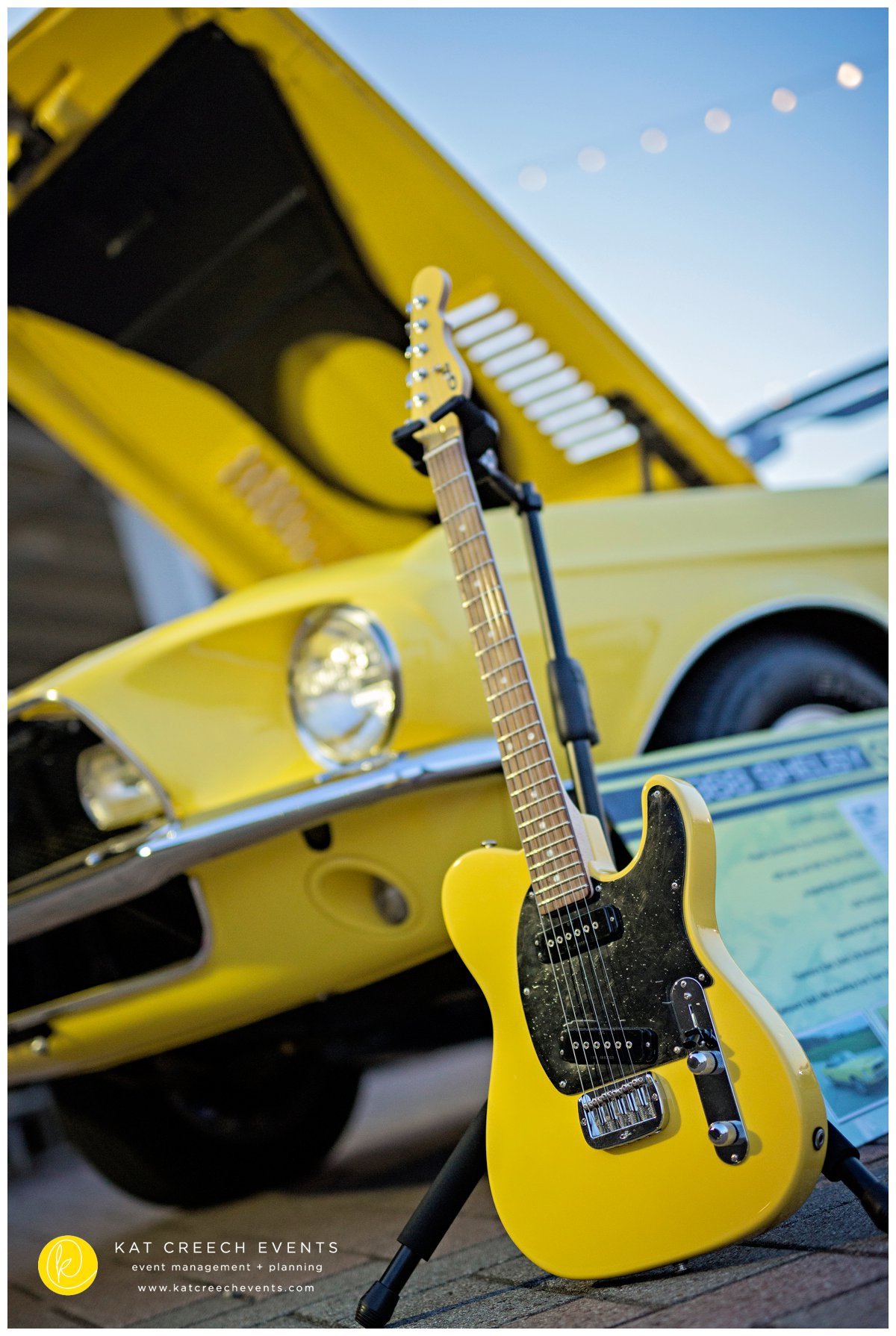 yellow car | guitar and car | classic car | classic guitar 