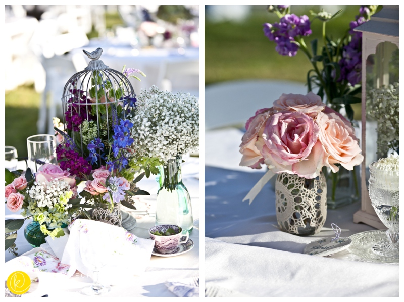 vintage centerpieces, pink roses