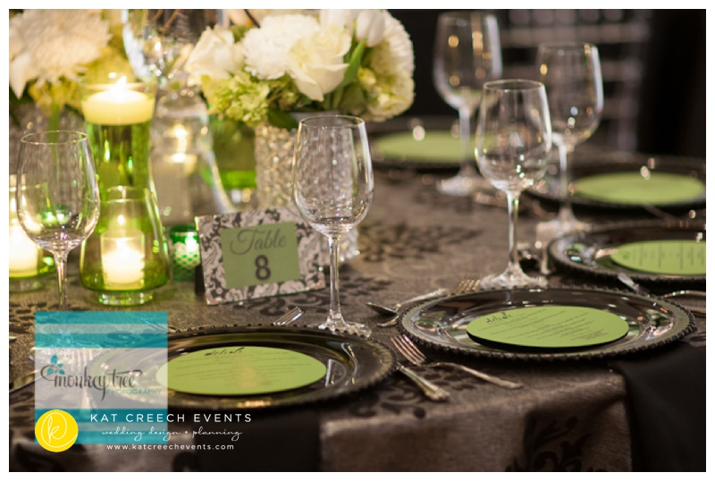 wedding reception wedding of black, white, and green